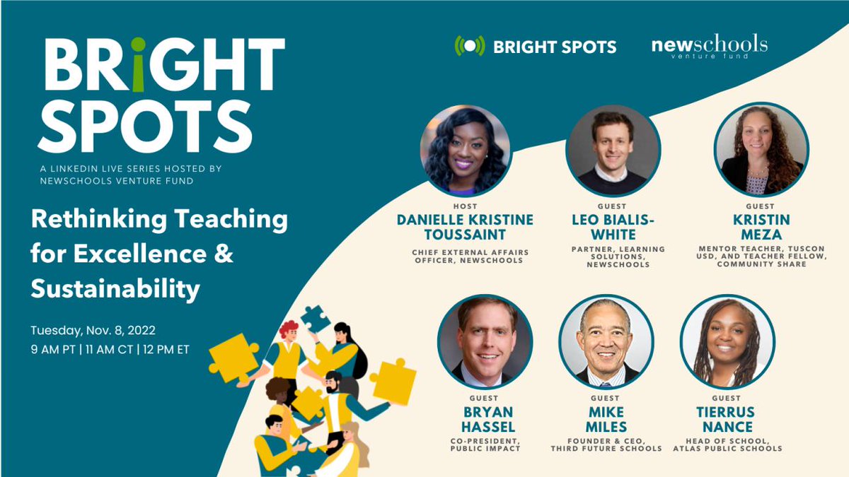 nsvf's tweet image. Excellent teachers are vital to student success. How can we #RethinkTeaching to make it more sustainable and worthwhile for them?

Watch #BrightSpots ep 3 today at 12 pm EDT to hear their different approaches to empowering and motivating talented teachers. bit.ly/brightspotsep3