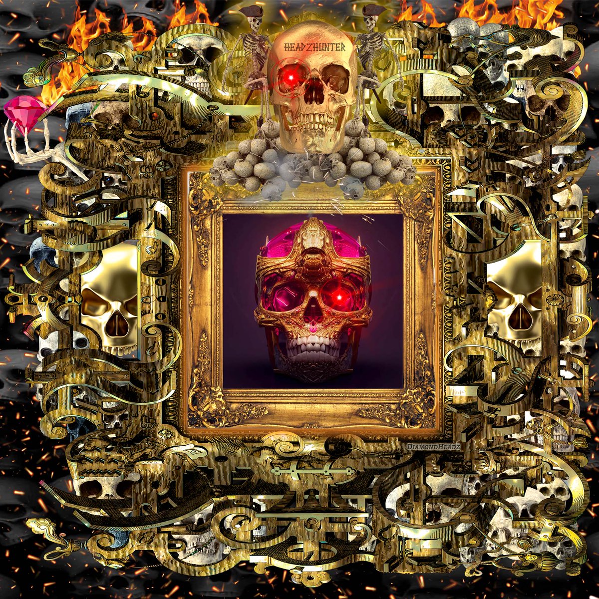 Minted this ASTONISHING HeadzHunter #1 skull by @ThetaDiamond! 
Looks like... A ruby inside of the gold helmet? With the Terminator's eye? Let me know what do you think it is!!

There are many unminted gems available on <a href="/OpenTheta/">OpenTheta</a>.io still!