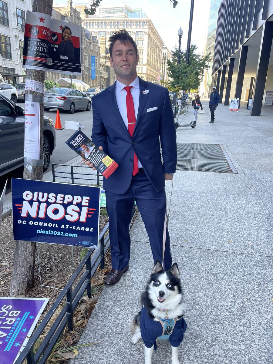 Out and about talking to voters at MLK Library with our cutest volunteer, Miska (the little bear). #DClove #ElectionDay #MiskaTheLittleBear