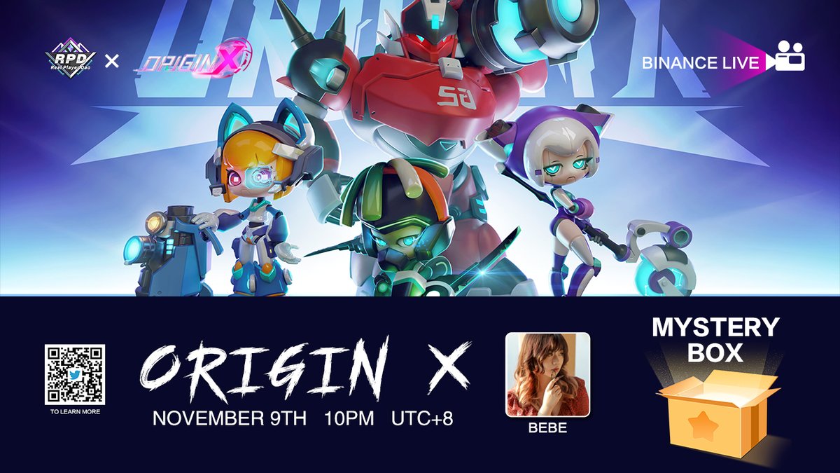 realplayerdao's tweet photo. ⏲️November 9th 10PM (UTC+8)
🤩🤩Introducing the new game — @Origin_X_Meta on #Binance Live, and giving away the Token Box🎁
https://t.co/dD6bfpYmOK
📽️Start subscribing~

Reward: 💰20 HPT  X5
To Enter:
1⃣❤️+RT+Tag3
2⃣Follow @realplayerdao @Origin_X_Meta 
3⃣Join Binance Live https://t.co/I14F7bHnFF