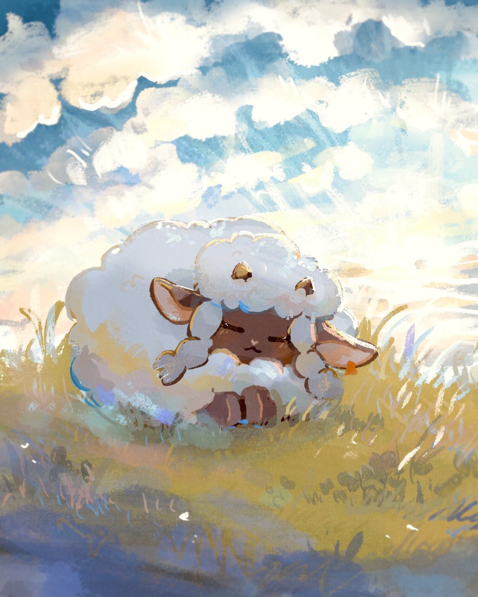 no humans pokemon (creature) outdoors closed eyes cloud solo grass  illustration images