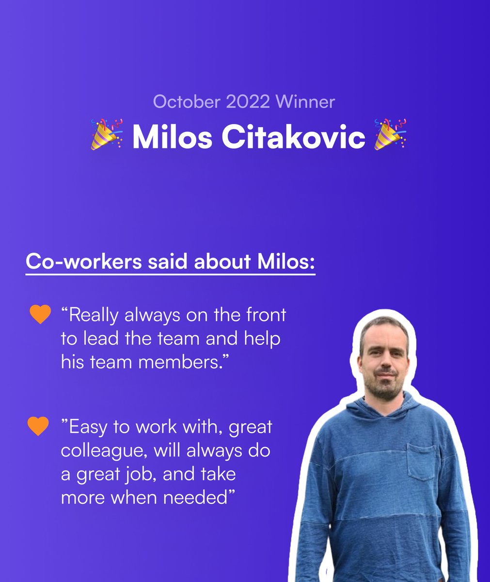 getswift_'s tweet photo. Meet Milos Citakovic, the #QA tester in Getswift. We are happy to announce that he is #EmployeeOfTheMonth for October.

Congratulations Milos! 🏆

#employeeofthemonth #award #loyalty
#delivery  #deliveryservice #ecommerce #organize #organized #marketplace #b2b https://t.co/vcyWK40VTh