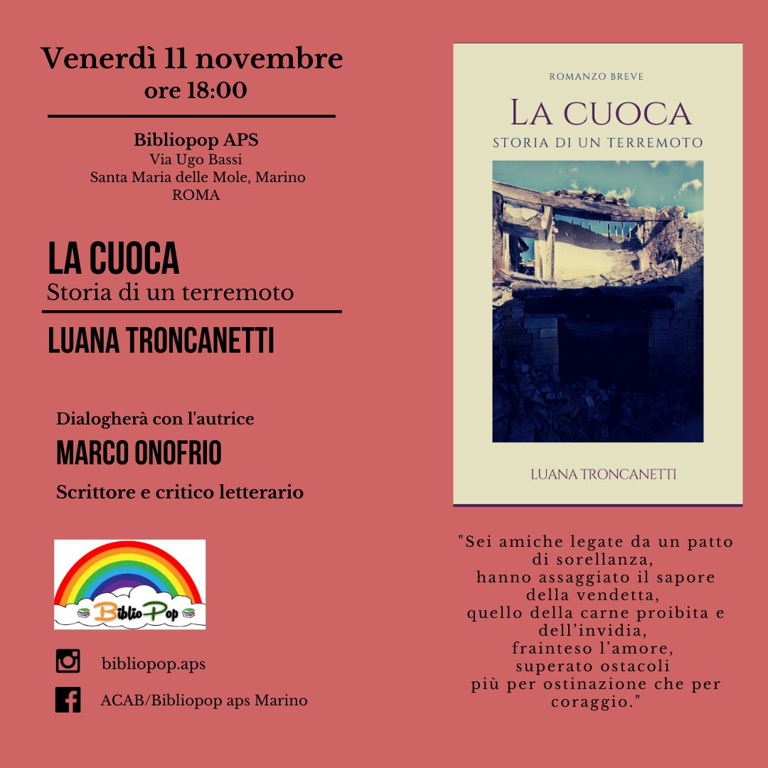 #Marino. Grazie al Premio Moby Dick che mi ha donato due riconoscimenti per lo stesso racconto, presenterò #lacuoca insieme a Marco Onofrio. Bibliopop, venerdì 11/11 - ore 18. Ringrazio <a href="/maurizioaversa/">maurizio aversa</a> per l’articolo: shorturl.at/avG13 

#terremoto #Marche #romanzibrevi