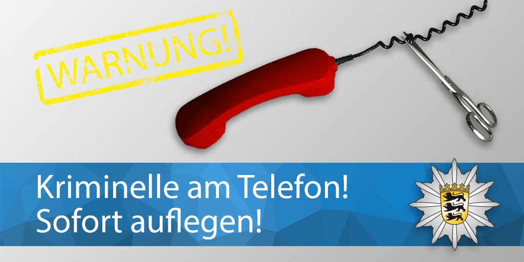 PolizeiRT's tweet photo. #Warnung #bitteteilen

Aktuell überschwemmen Anrufe von #Telefonbetrügern #Reutlingen.

Warnt umgehend Eure Angehörigen: Wenn aktuell die "Polizei" anruft und nach Wertsachen fragt, sofort #auflegen, der Anruf kommt dann von Kriminellen! https://t.co/7bwRS3Ego3