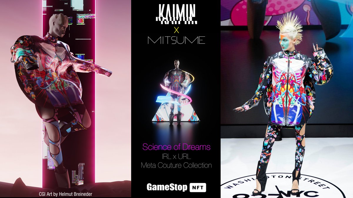KAIMINnewyork's tweet photo. KAIMIN IRL x URL Meta Couture starring anime by @3eyes_takahashi
Check out the NFT art collection at @GameStopNFT
https://t.co/StrOSqp7iL

Watch replay of the IRL fashion show in bespoke KAIMIN metaverse by @vSpace_live
https://t.co/LC3bnyo5DJ

#fashion #NFT #digitalart #GameStop https://t.co/DKyOfNPu4h