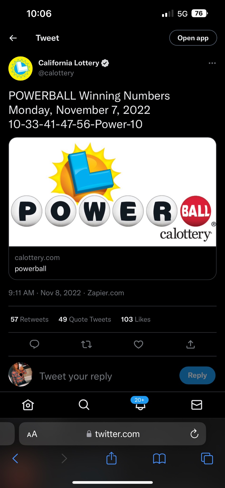 Samantha rae on twitter calottery so how did y all post the winning