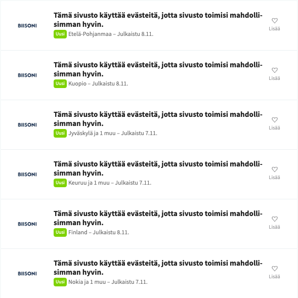 Juuri nyt näistä osaajista huutavin pula! 👀
#rekry #työpaikat #evästeet #työmarkkinat  <a href="/duunitori/">Duunitori</a>