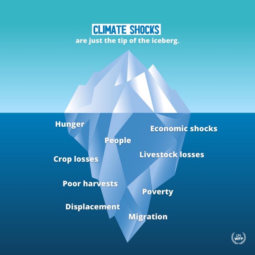 WFPChief's tweet photo. Climate shocks are just the tip of the iceberg.

#ClimateCrisis #COP27 https://t.co/lGEZsXTqQl
