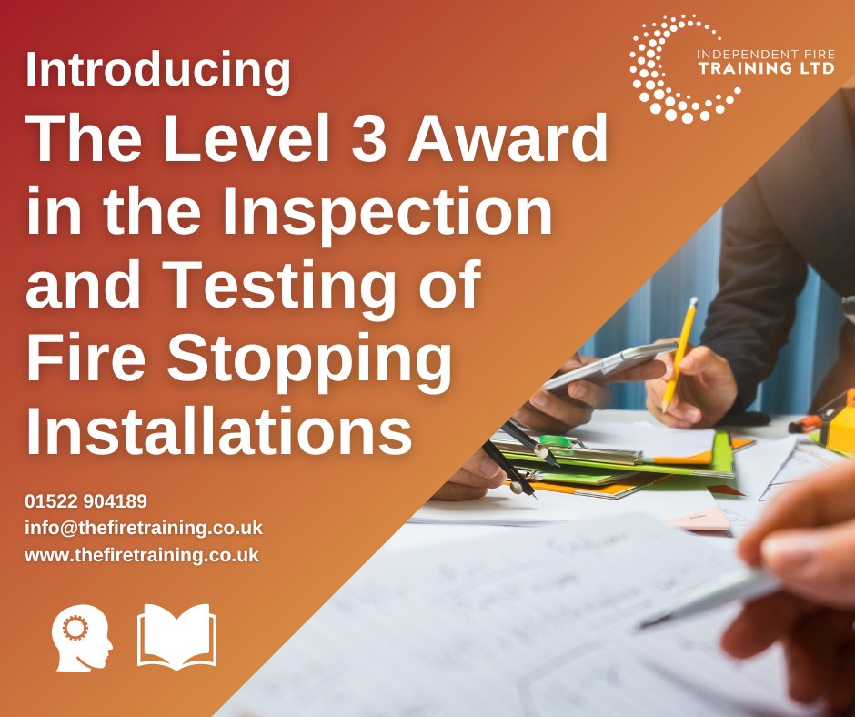📣 Introducing The Level 3 Award in the Inspection and Testing of Fire Stopping Installations 📣
We are taking bookings for 2023 courses. 
Contact us on:
01522 904189
info@thefiretraining.co.uk

#training #qualification #firestopping #passivefireprotection #learning #competency