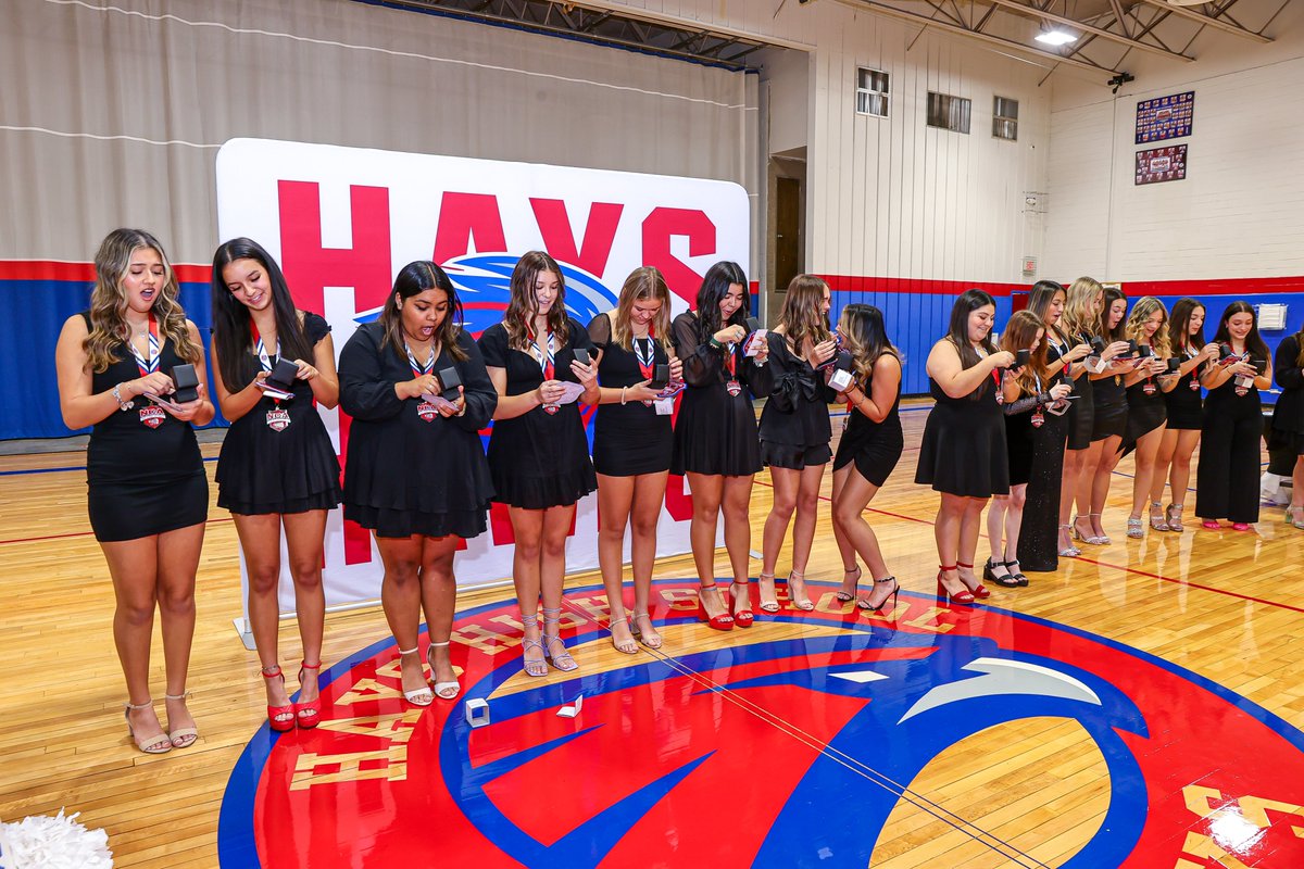 HaysCISD's tweet photo. On Nov. 1, @Hays_Hawks Cheerleading's Red Royals team celebrated their 2022 NCA High School Game Day JV/Freshman Division National Championship with a ring ceremony at Joe Graham Gym! Congrats Red Royals! https://t.co/V2n2Xon9mW