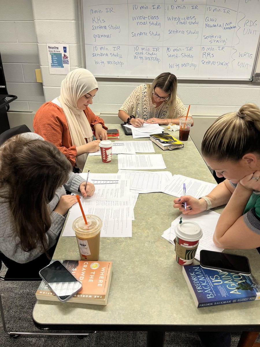 VMattPVRHSD's tweet photo. Station work for our @pvrhsd English team yesterday—the teachers were enthusiastic & engaged as they worked through reading response writing and scoring, sentence study, & long-term workshop model planning methods! #bethestudent #WalkTheTalk #lifelonglearners #literacyleaders https://t.co/oma38lQX06