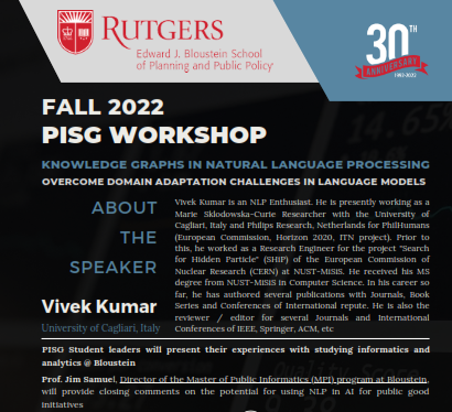 jimsamuel's tweet photo. 11/11/22 PISG Informatics #NLP Event link: https://t.co/3YKX3TfnYN
Registration link: https://t.co/1enVbKNxL3
#rutgers #bloustein #informatics #AI #datascience #ML #analytics #KNOWLEDGE https://t.co/UCB1jejlWo