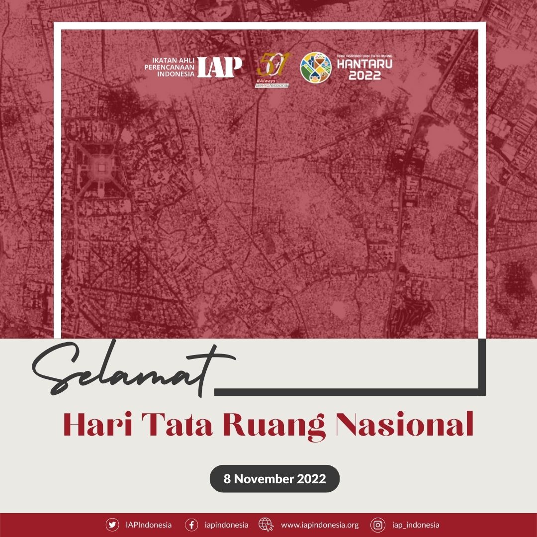 Selamat tanggal 8 November 2022, Sobat Planners!

Yuk, kita bersama-sama terus aktif berkontribusi dan berinovasi dalam penyelenggaraan penataan ruang!

#WorldTownPlanningDay
#HariTataRuangNasional