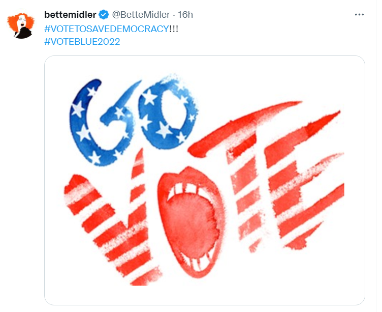 AlisonNiermann's tweet photo. @BetteMidler @Twitter So, @BetteMidler can tell her 2M what to do. And media outlets across the country can tell people to vote blue. But owners and influencers with a differing opinion cannot? https://t.co/YePrJQ6cBo