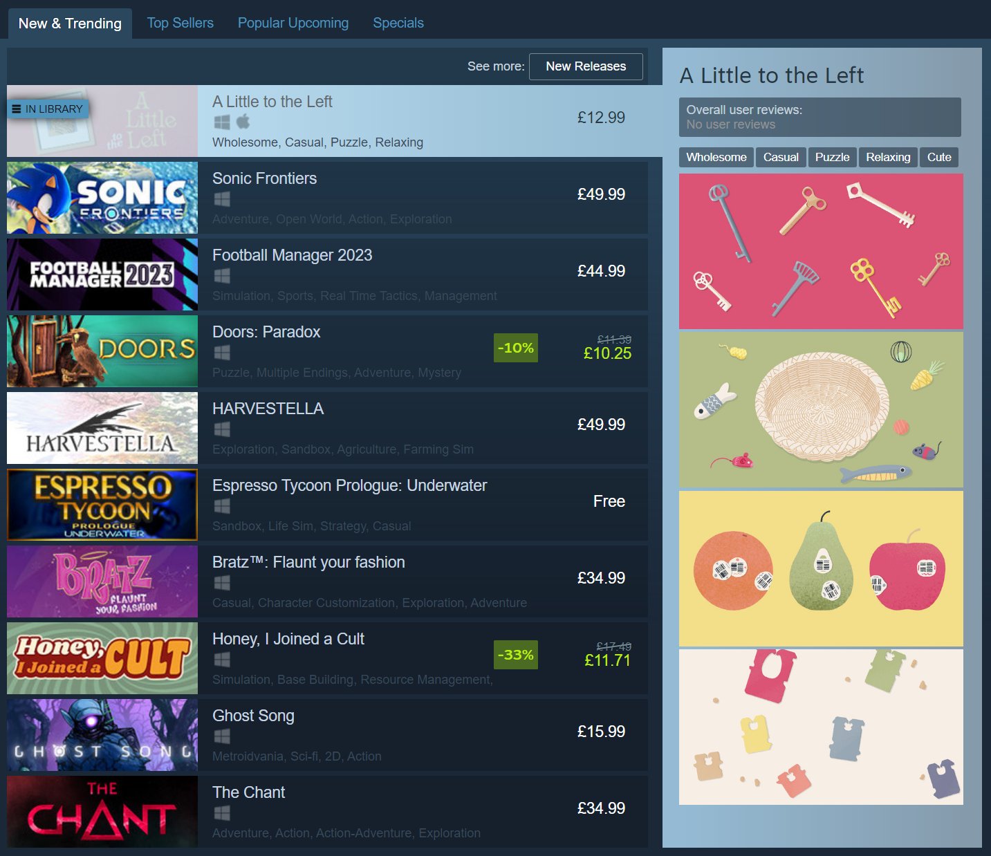 A Little to the Left on Steam