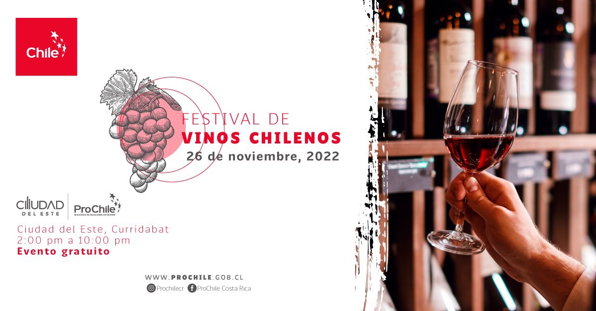 prochile_cr's tweet photo. ProChile Costa Rica te invita a participar en la “Feria de Vinos Chilenos” 🍷😃
Entrada totalmente gratis, más de 10 distribuidoras de vino, comidas típicas, catas y muchas actividades más!!! Acompáñanos y descubre Chile a través de sus sabores!!!
#festival #vinos #chile https://t.co/ipEYg9P8MP