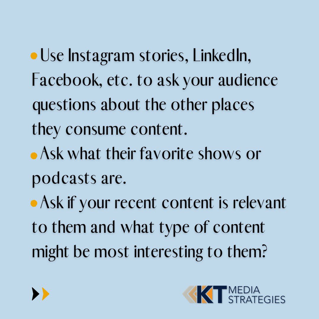 KTMediaBooker's tweet photo. What to know how to reach your audience/ clients through media? Ask them about it!

The questions you want to know about your audience and how you can best serve them. Ask them!

Build your community and connection with your audience. https://t.co/kIz3F1uQ89