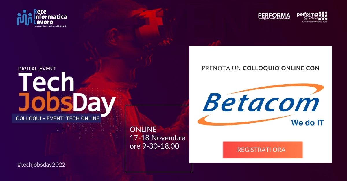 Reteinformatica's tweet image. Al #techjobsday2022 incontra il team HR di  @betacomsrl, realtà informatica innovativa, specializzata nella consulenza, progettazione, prototipazione e sviluppo di soluzioni IT.✅ Scopri le posizioni aperte.✅
Link: bit.ly/31uOl5P
#Jobs #Italia #InformationTechnology