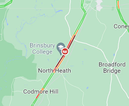 SylvMelB's tweet photo. #Adversane: #A29 Stane Street partly blocked both ways due to an accident near Brinsbury College @SussexTW @SussexIncidents https://t.co/14zuKNiuzt