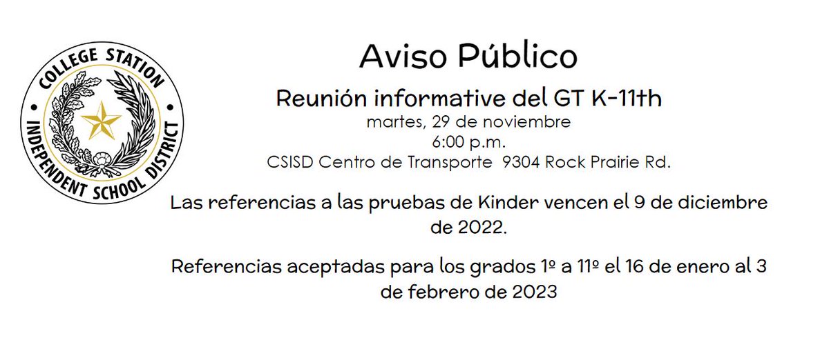 CollegeViewHS3's tweet image. Come learn about our GT Testing program, Tuesday, November 29th at 6 pm located at the CSISD Transportation Center. #successcsisd #cvhstwolves