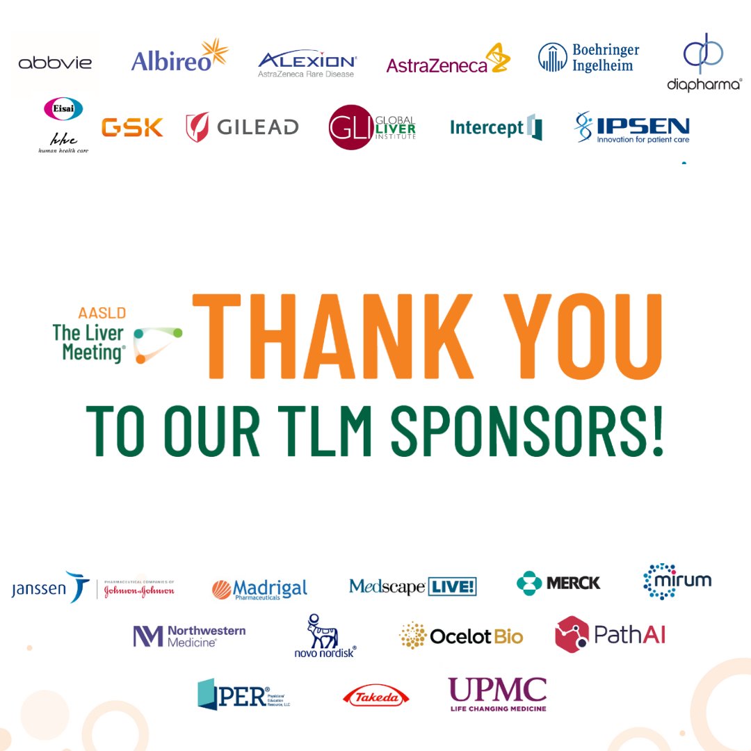 Thank you to our sponsors whose generous support helped make The Liver Meeting a great success! #TLM22 bit.ly/3DyuCkS