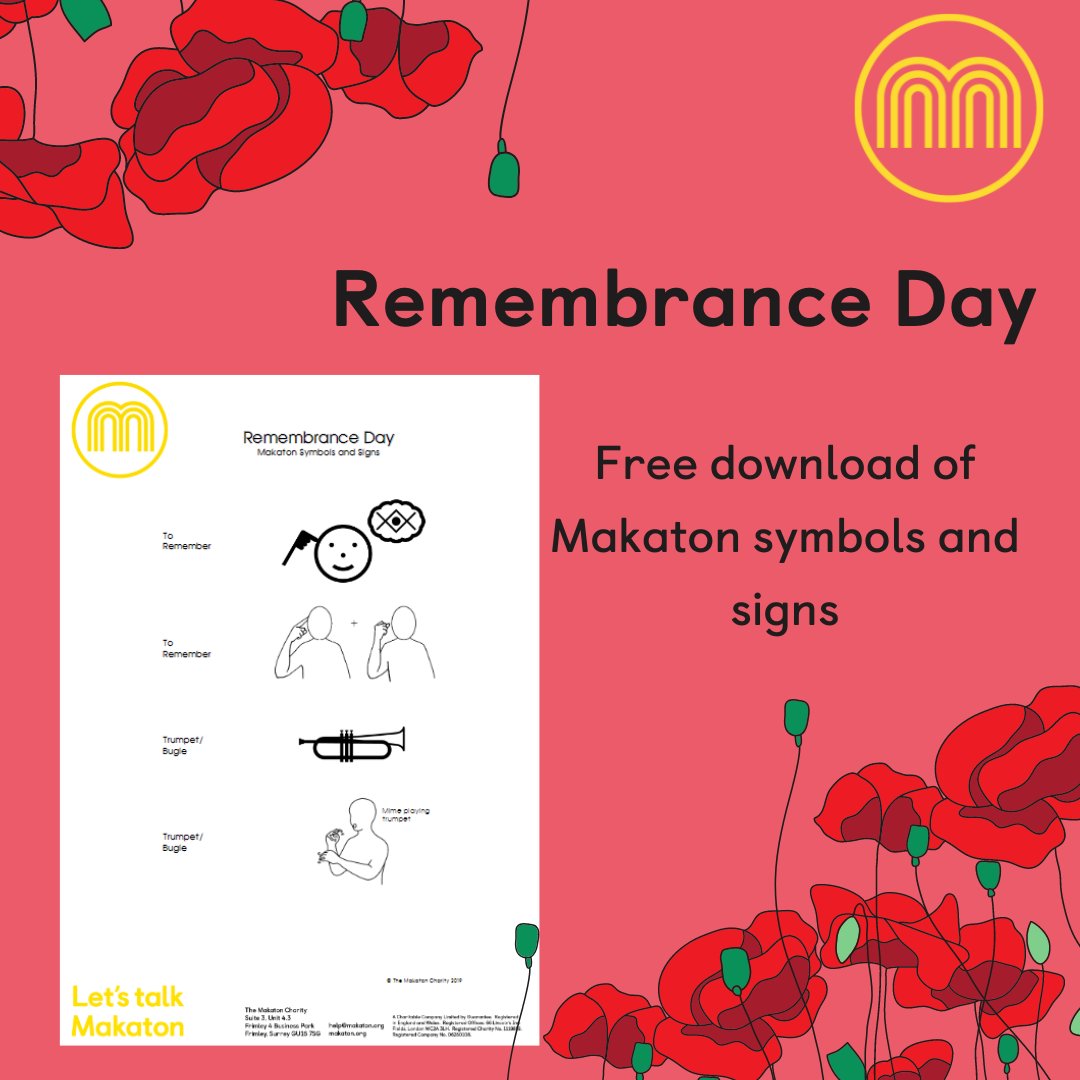 In honour of #RemembranceDay we have a free download of Makaton symbols and signs to support conversations around Remembrance.

Download here: ow.ly/KPTP50LxKGz