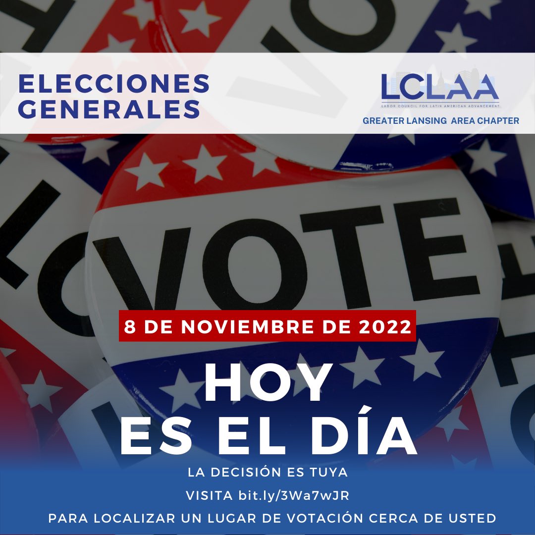 LCLAALansing's tweet photo. TODAY IS THE DAY! Michigan the choice is yours. To locate a polling place near you visit https://t.co/YO3v9q1ZnS for more information. 

#vote #LCLAAvote #Michigan https://t.co/Lg9i9MLmPi