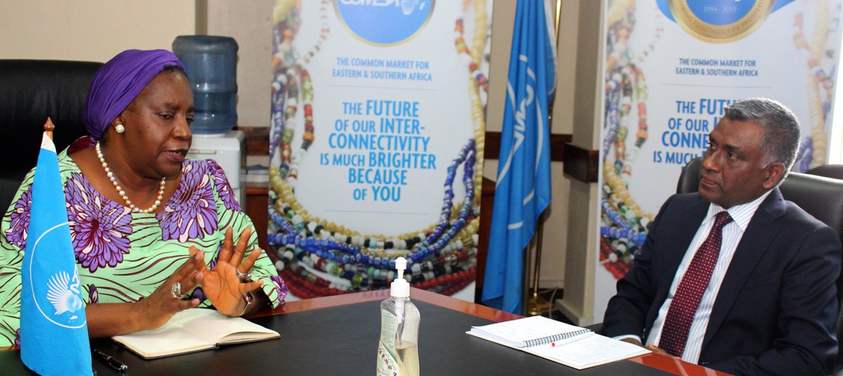 COMESABusiness's tweet photo. COMESA Secretary General, H.E. Chileshe Mpundu Kapwepwe, received Mr. Teddy Soobramanien, CBC's newly appointed CEO, in an introductory meeting yesterday; amongst issues discussed was the need to bolster public-private sector #cooperation towards reducing trade barriers in COMESA https://t.co/Ybp8V16ewR