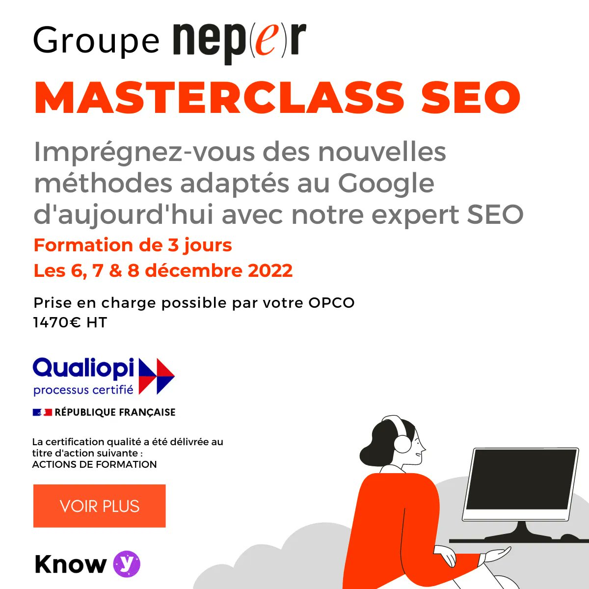 KnowY_fr's tweet photo. #Formation Inter Entreprise #MasterclassSEO

Imprégnez-vous des nouvelles méthodes adaptés au Google d'aujourd'hui avec notre Masterclass SEO les 6, 7 &amp; 8 décembre 2022. 

Animé par @Cariboo_seo, expert seo et CEO chez @Neper_Group.

Inscription : https://t.co/xAjHsdLhyu https://t.co/VCNX4cwiNN