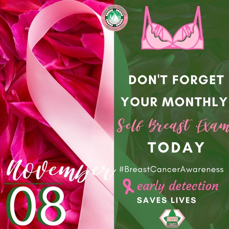 It's the 8th of the month - time to check out "the girls" and check on your Girls. Don't forget to remind at least 8 women to complete a self breast exam (SBE) today!

#BeABreastFriend #SBEChallenge #WomensHealth #TargetII #AKA1908 #AKAFWR #AKATBO #TauBetaOmega #TBΩ