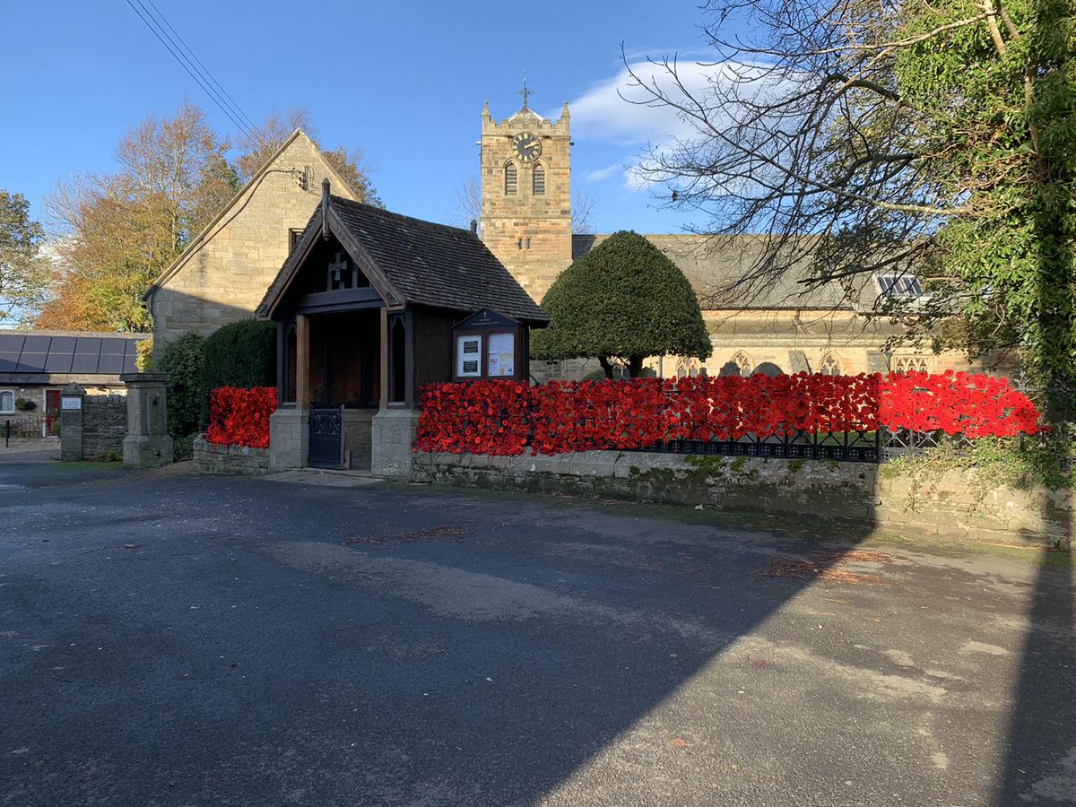 NclDiocese's tweet photo. A moving display of knitted poppies at St. Cuthbert’s Church @AllendaleChurch, ready to mark #RemembranceSunday  later this week. #LestWeForget https://t.co/CdhpKIzfMx
