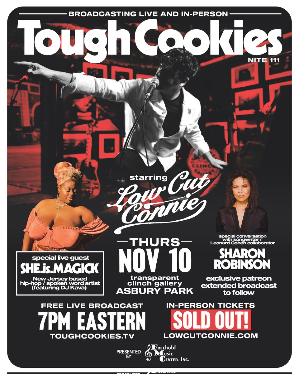 Livestream this Thurs is gonna be fantastic 

In-person guest hip-hop artist She Is Magick & a remote interview with Leonard Cohen collaborator @sharonrobinsong

Dec 22 we got in-person Tommy Stinson .. a real rock n roll legend. TUNE IN thurs at 7pm est 
Toughcookies.tv