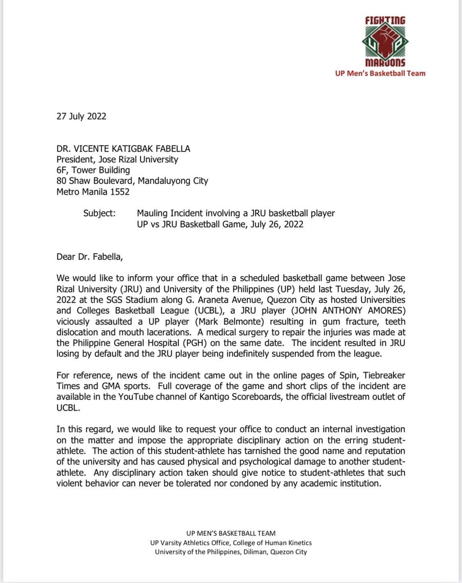 naveenganglani's tweet photo. Nowhere To Go But UP founder Renan Dalisay shared details about why they filed criminal case against John Amores after their request to JRU to take proactive steps didn't yield results.

Additional context: JRU did not pay for the medical expenses of Mark Belmonte https://t.co/jYPRiNGB23