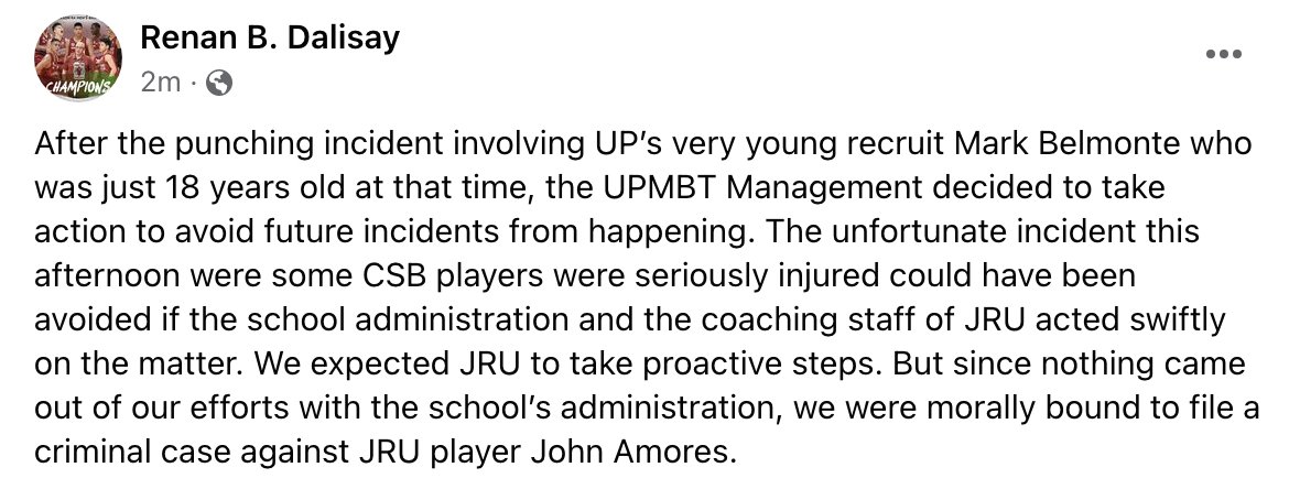 naveenganglani's tweet photo. Nowhere To Go But UP founder Renan Dalisay shared details about why they filed criminal case against John Amores after their request to JRU to take proactive steps didn't yield results.

Additional context: JRU did not pay for the medical expenses of Mark Belmonte https://t.co/jYPRiNGB23