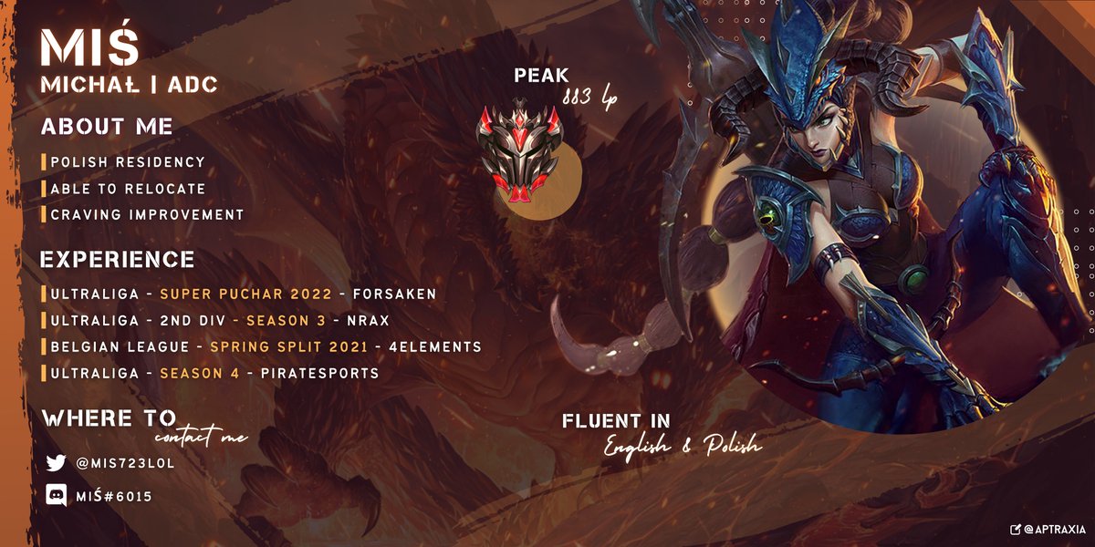 After a succesful appearance in Ultraliga Super Puchar, I am officially LFT as ADC for the upcoming 2023 spring split.
Please don't hesitate to contact me for more information or VODs.

References: <a href="/bezumbezum/">bezum</a> <a href="/MystiquesLOL/">Mystiques</a>

Retweets and likes help a lot! 🖤