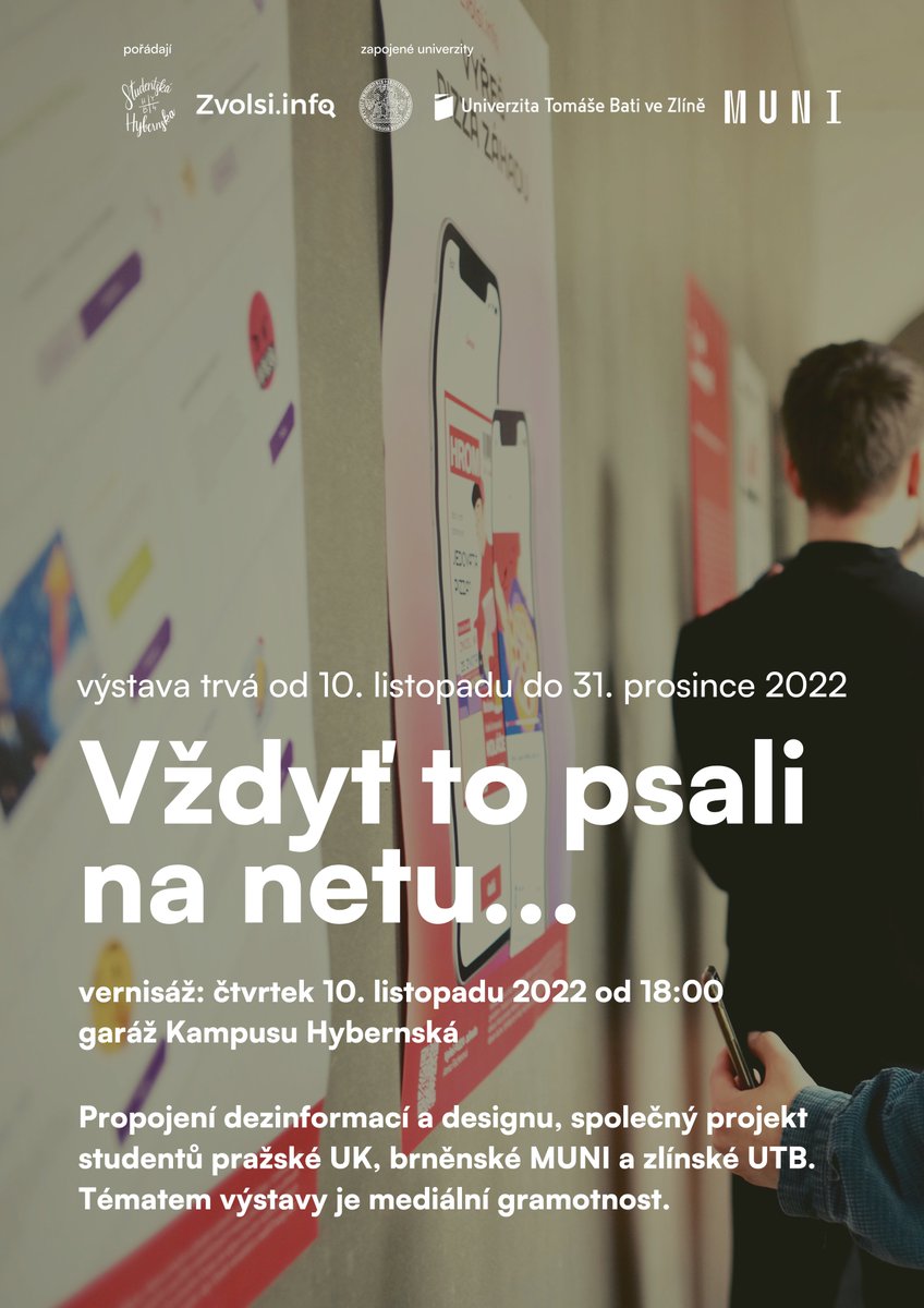 zvolsiinfo's tweet photo. Ve čtvrtek, od 18h v Kampusu Hybernská máme vernisáž výstavy Vždyť to psali na netu...💻

Jedná se o výstavu prototypů aplikací, které mají za cíl usnadnit učitelům výuku mediální výchovy. Na projektu jsme spolupracovali se studenty digitálnho designu z @UTBZlin. 🙂 https://t.co/2mKvfRIeZN