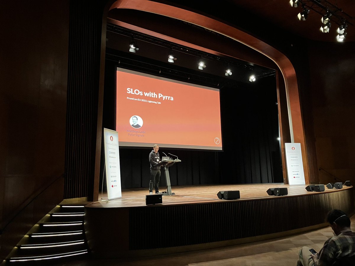 More on SLOs! <a href="/PyrraSLO/">Pyrra</a> by <a href="/MetalMatze/">Matthias Loibl - social.metalmatze.de/@metalmatze</a> at <a href="/PromConIO/">PromCon</a> #promcon