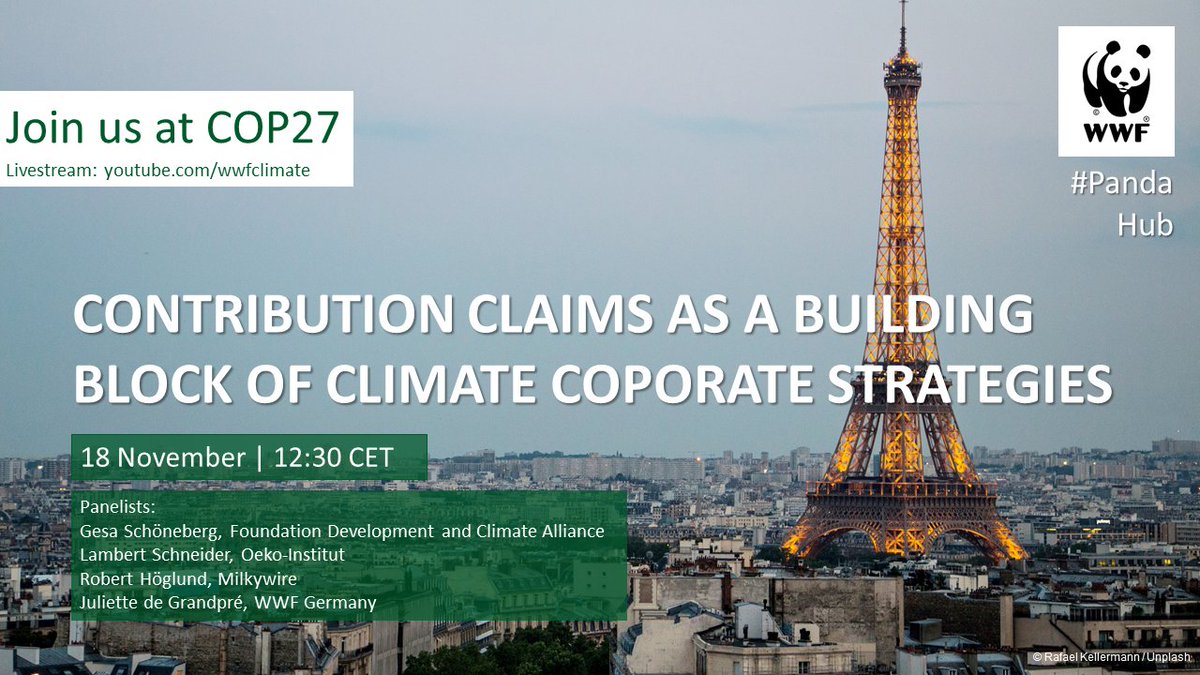 KlimaWWF's tweet photo. Unternehmen &amp; #Klimaschutz?

Was sind #ContributionClaims und wie werden diese zu einem Baustein in Klimastrategien von Unternehmen?

Darüber reden wir auf der #COP27! 
📆18.11.
⏱️12:30 CET
📍PandaHub, Join us live: https://t.co/pO3hObfcf4 https://t.co/1kvfdxlxyp
