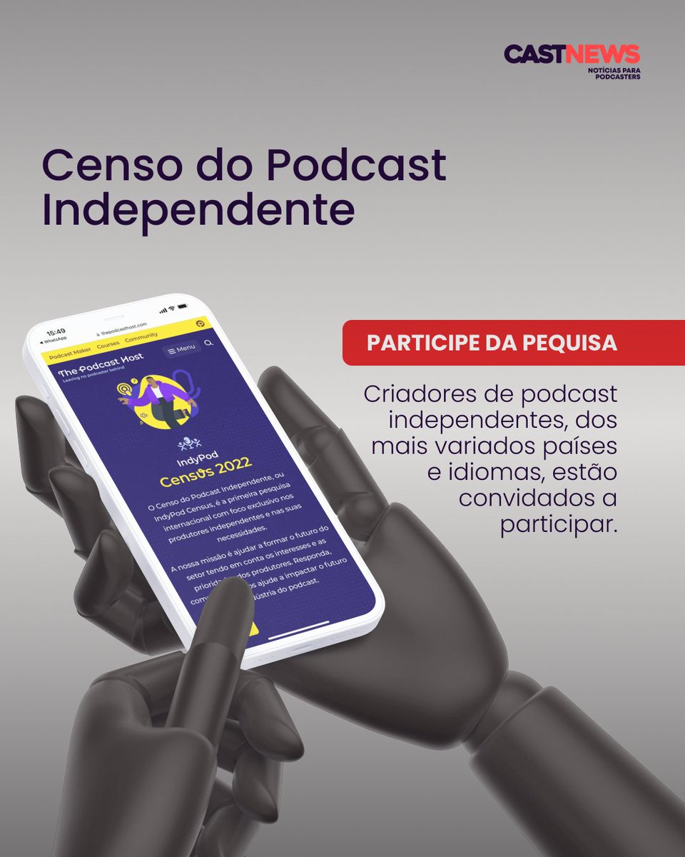 castnewsbr's tweet photo. A previsão é que o relatório seja publicado de fevereiro de 2023. Responda a pesquisa e compartilhe com os amigos💡
🔗 O link da pesquisa está na bio! Ou você pode acessar clicando aqui: https://t.co/wIgfLYVlKA
#thepodcasthost #indypod #indypodcensus #podcasbrasil https://t.co/KkhK3f1yDX