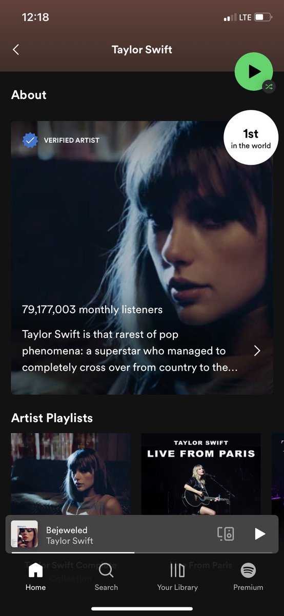 nonpareil_icon's tweet photo. Congratulations @taylorswift13 for being the most listened artist on Spotify.

I’m voting for Taylor Swift for Artist of the Year at the #AMAs https://t.co/KrwT0rWRN7