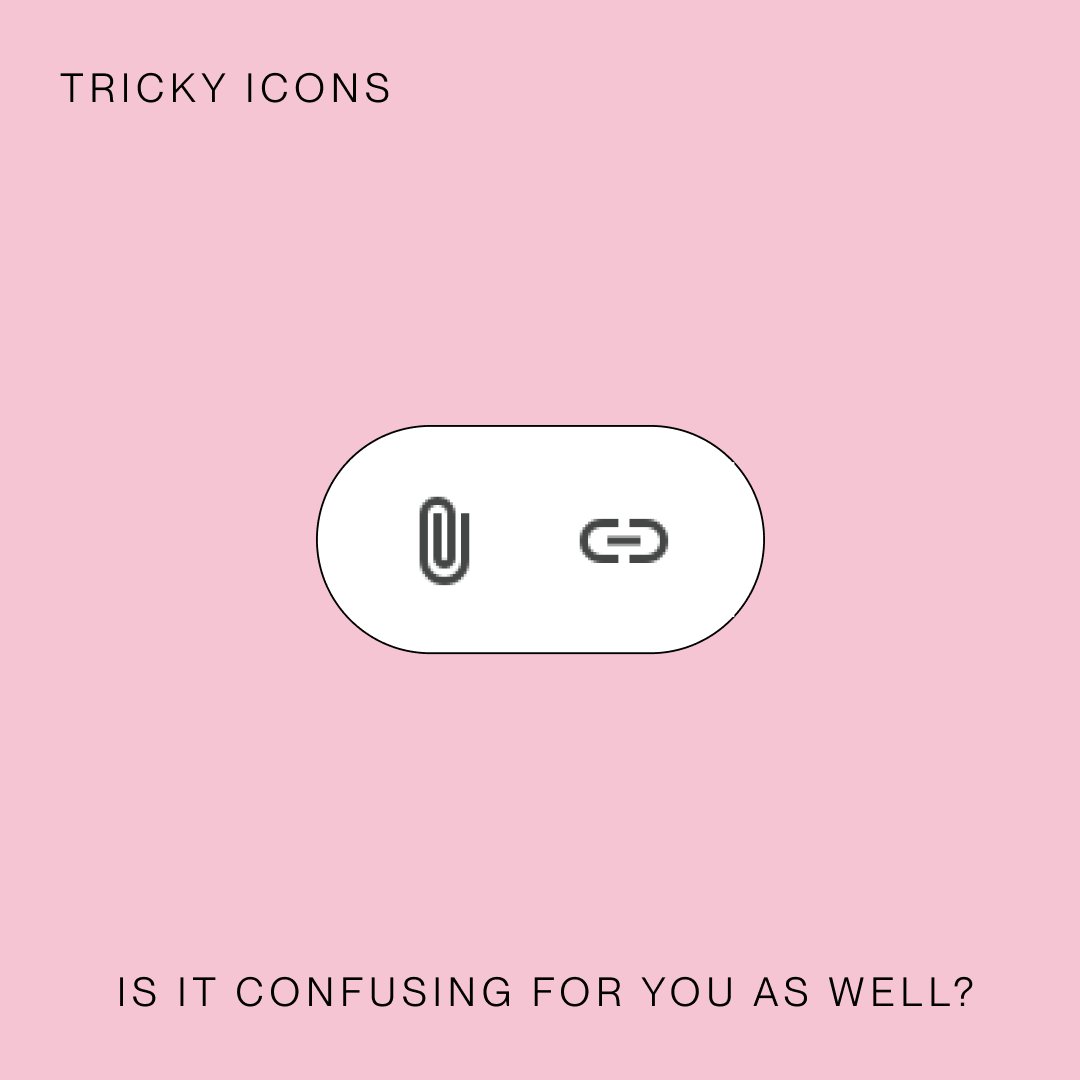 aganaplocha's tweet photo. I always, seriously *always*, click the other way round! 😆 Does it happen for you as well? 
"Attach file" &amp;"hyperlink" icons in Gmail vs me – 1:0 😅

#confusingicons #gmail #halp #iconography #confusingUI https://t.co/lLSHKHVvUw