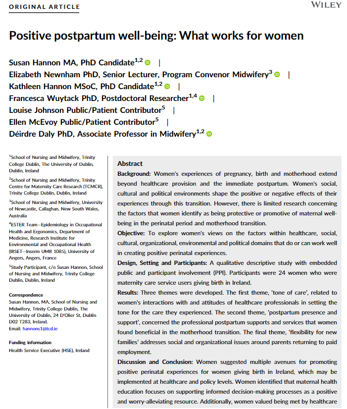 Positive postpartum well-being: What works for women was just published with Health Expectations! Co-written with MAMMI participants, it looks at factors that promote maternal well-being in the perinatal period &amp; motherhood transition. bit.ly/3TjecTm