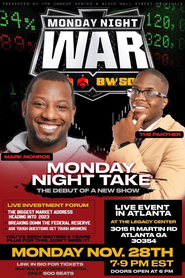 iammarkmonroe's tweet photo. It’s gonna go down in the A. November 28th Atlanta, I’ll see y’all soon. #kissthekidsgoodnight #wehere #blesstheplate #thecomeupseries #mondaynightwar https://t.co/0COWXSZ6wo