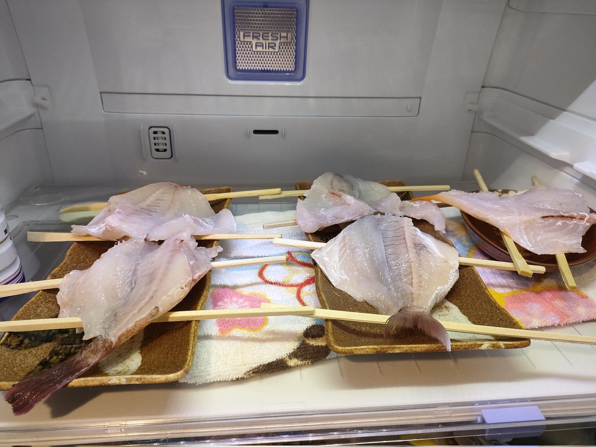 oryu4527's tweet photo. うん冷蔵庫の中安定の🐟の一夜干し大量(笑)

根魚は旨い✨ https://t.co/1Nw8s8PpR4