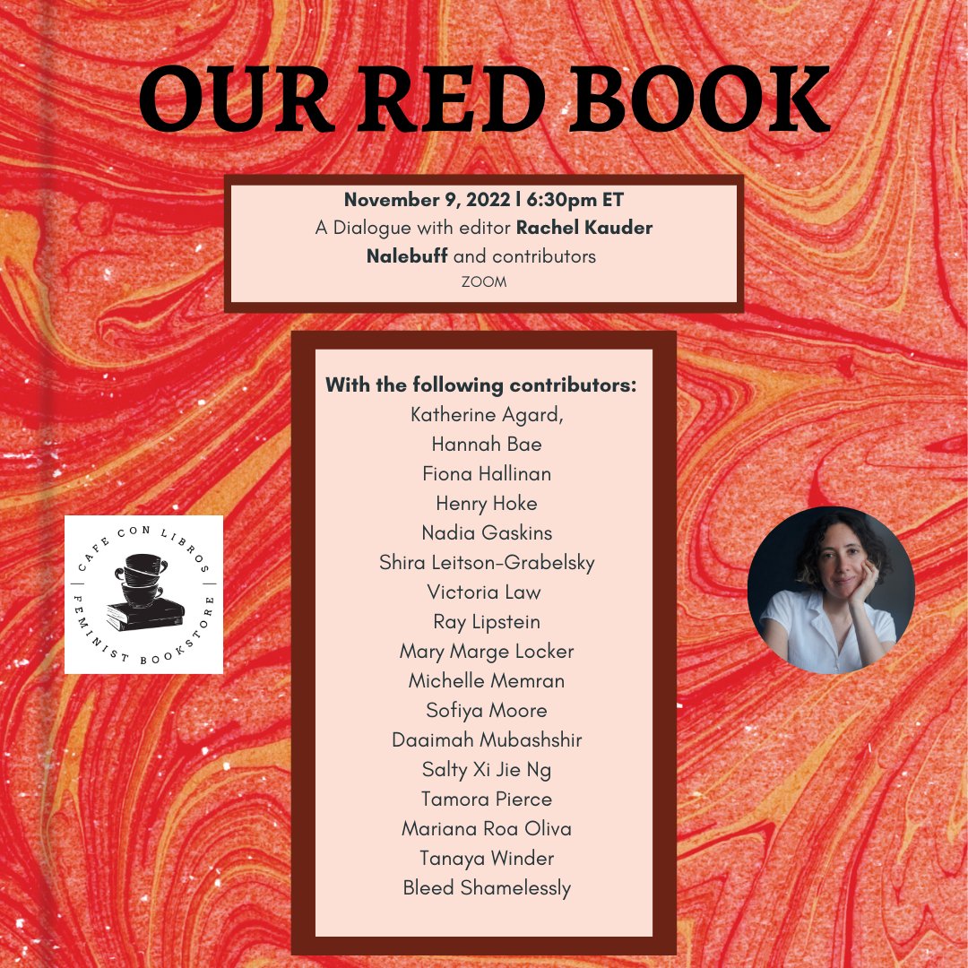 Join me and contributors from ✨around the world!✨ TOMORROW! 6:30 EST for a virtual conversation about the process behind contributions in Our Red Book, hosted by @cafeconlibros_bk 🖤 🌹RSVP: cafeconlibrosbk.com/event-info/our… ASL interpretation provided!