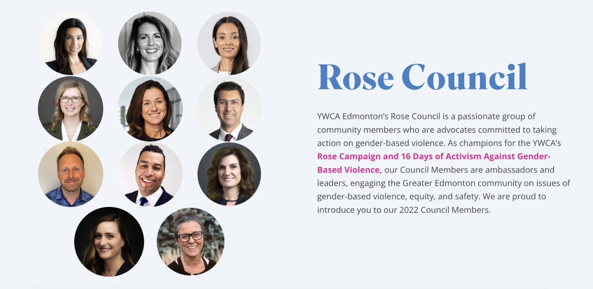 YWCAEdmonton's tweet image. Our Rose Council is a group of leaders, committed to taking action on #GBV. We're proud to introduce our 2022 members: Alia Chadi, Andrea Trendel, Bhupinder Lalh, Dale Wispinski, Deborah Dodd, @denesnemeth, @jmyrfield, Joshua Duarte, @LilZen, Robyn Wosnack &amp;amp; @s_butler17. #RoseYEG