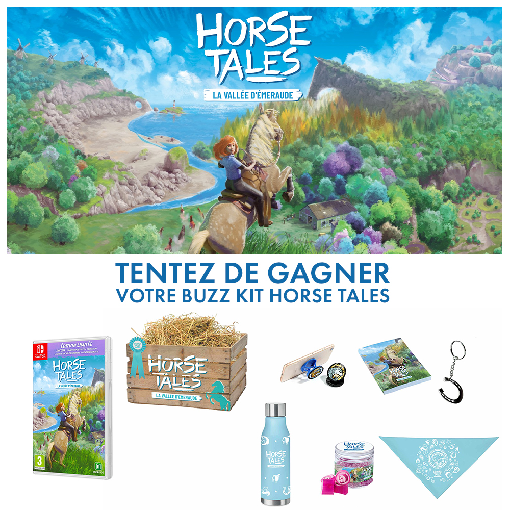 Pour fêter la sortie de #HorseTales, tentez de remporter un Buzz Kit collector ! Pour participer, c'est simple ⤵️

🐴 RT, Like & Follow @Micromania_Fr 
🐴 Mentionnez un ami en réponse avec #HorseTalesMicromania⁣⁣⁣⁣⁣⁣⁣⁣⁣⁣⁣
⁣⁣⁣
Tirage au sort dans une semaine