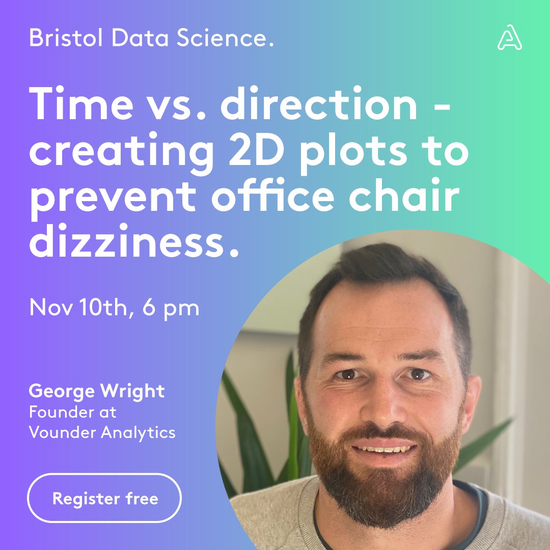 Ascent_io's tweet photo. How to prevent office chair dizziness...bet you want to know more now, right?! Join us at #BristolDataScience to hear @GeorgeWright’s talk on ‘Time vs Direction: Creating 2D Plots to Prevent Office Chair Dizziness’, Register now: https://t.co/J1O5Q0iol1 #datascience #data https://t.co/ZOxmvrs9yt