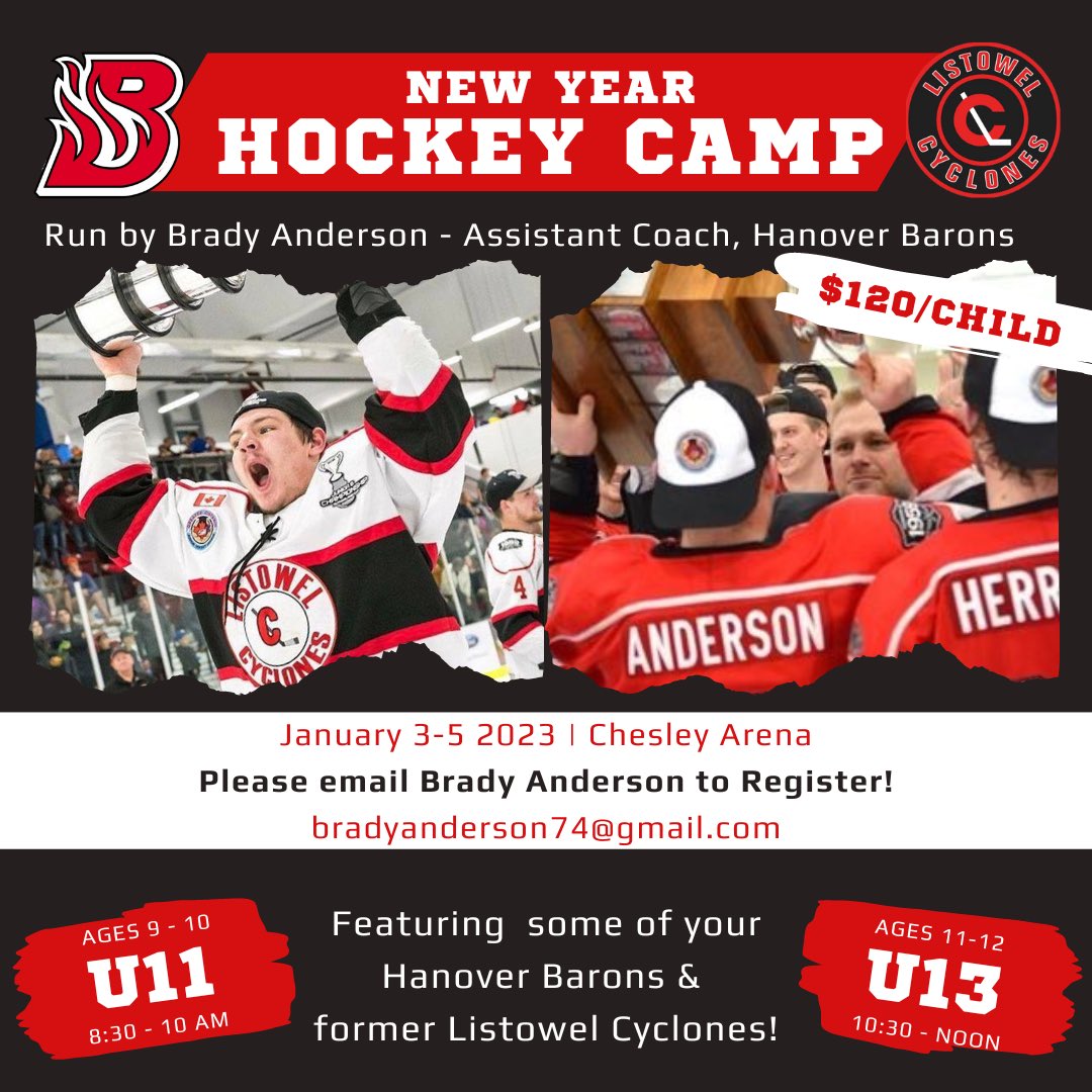 brady anderson (@banderson_97) on Twitter photo I’m running a mini hockey camp over Christmas break in Chesley! U11 and U13.
Please see below and contact bradyanderson74@gmail.com for registration or questions I’m running a mini hockey camp over Christmas break in Chesley! U11 and U13.
Please see below and contact bradyanderson74@gmail.com for registration or questions