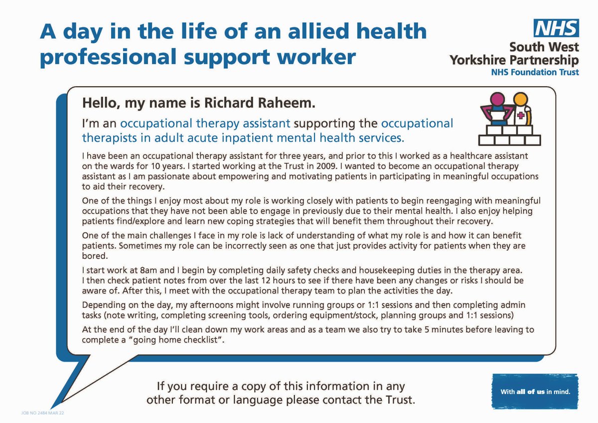 allofusinmind's tweet photo. In #OTWeek22, Richard Raheem shares a glimpse into his day as an occupational therapy assistant. Richard is a key part of the team empowering patients to take part in meaningful activities to aid their recovery. 🙌 https://t.co/dauNqAeHCc